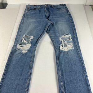 Levi's Jean Men 34x29* 513 Slim Straight Blue Distressed Stretch Denim Tag 36x30